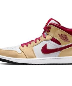 Jordan 1 Mid Light Curry Cardinal