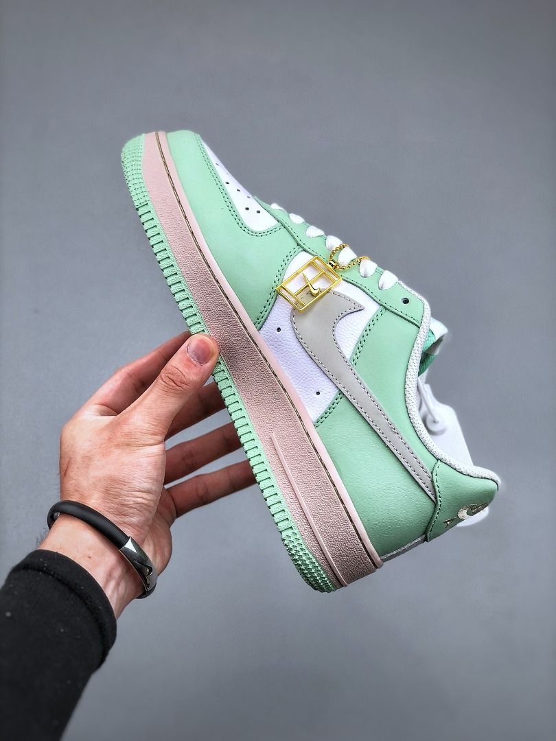 Air Force 1 07 Apple Green White Pink Metallic Gold