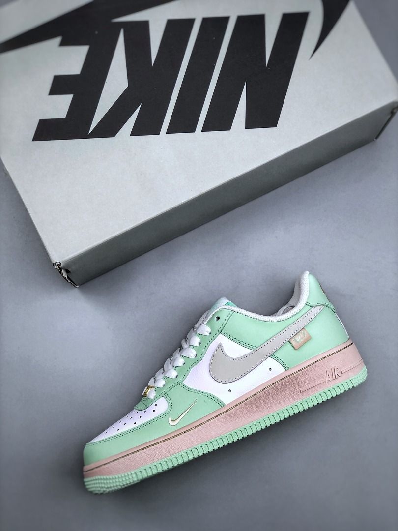 Air Force 1 07 Apple Green White Pink Metallic Gold