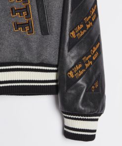 Off-White Leather Varsity Jacket ‘Medium Grey/Multicolor’