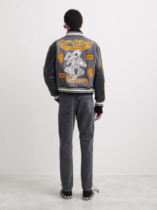 Off-White Leather Varsity Jacket ‘Medium Grey/Multicolor’